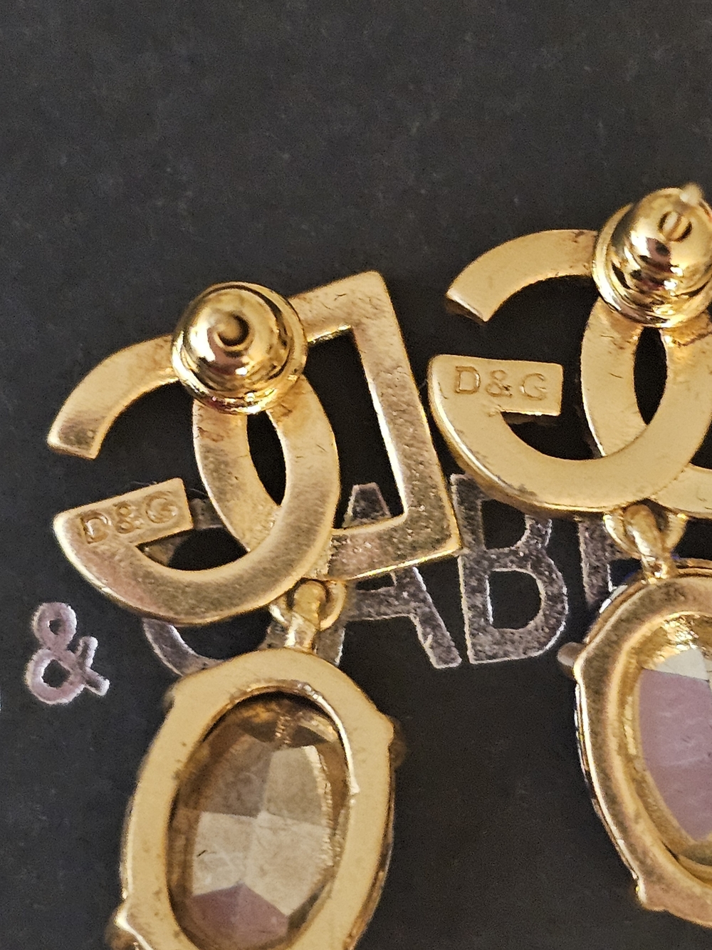 Dolce & Gabbana Gold Logo Earrings with Royal Blue Drops - Picture 2 of 2